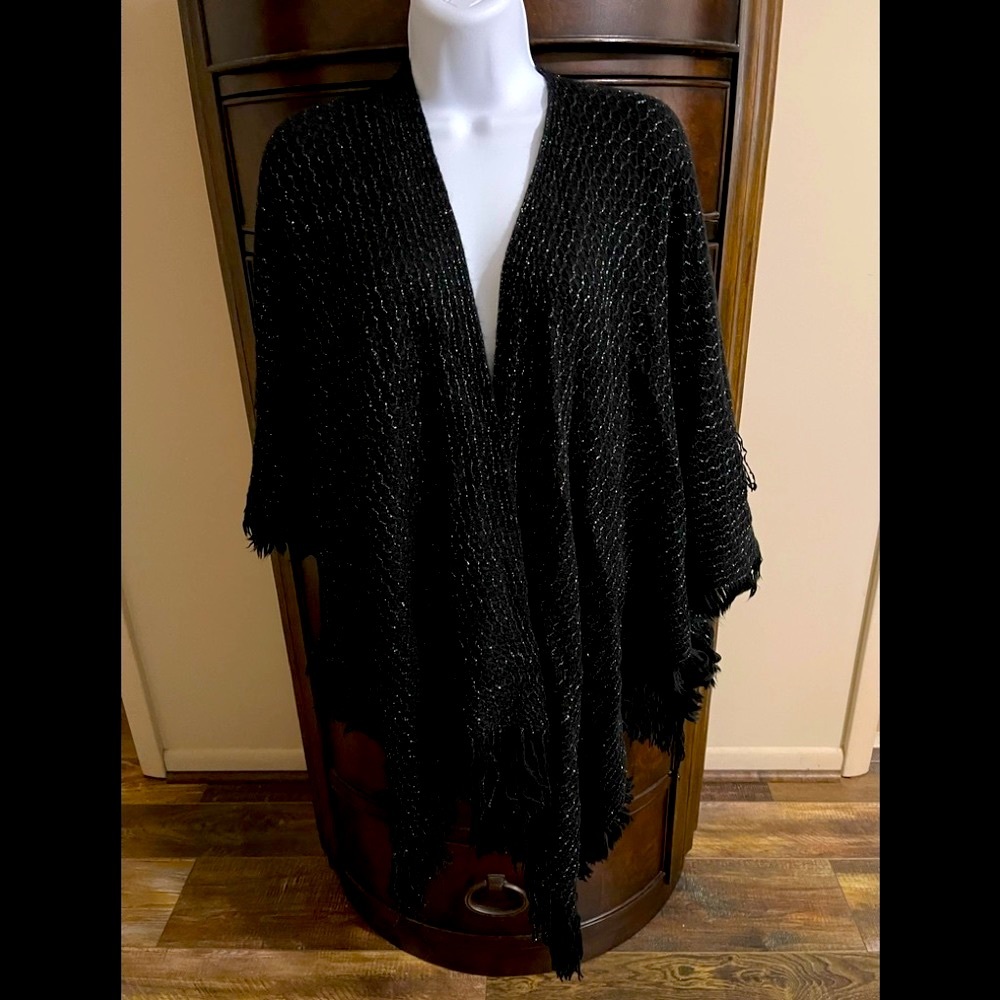 OSFM Black Crochet Shawl No Sleeve, see pics for size